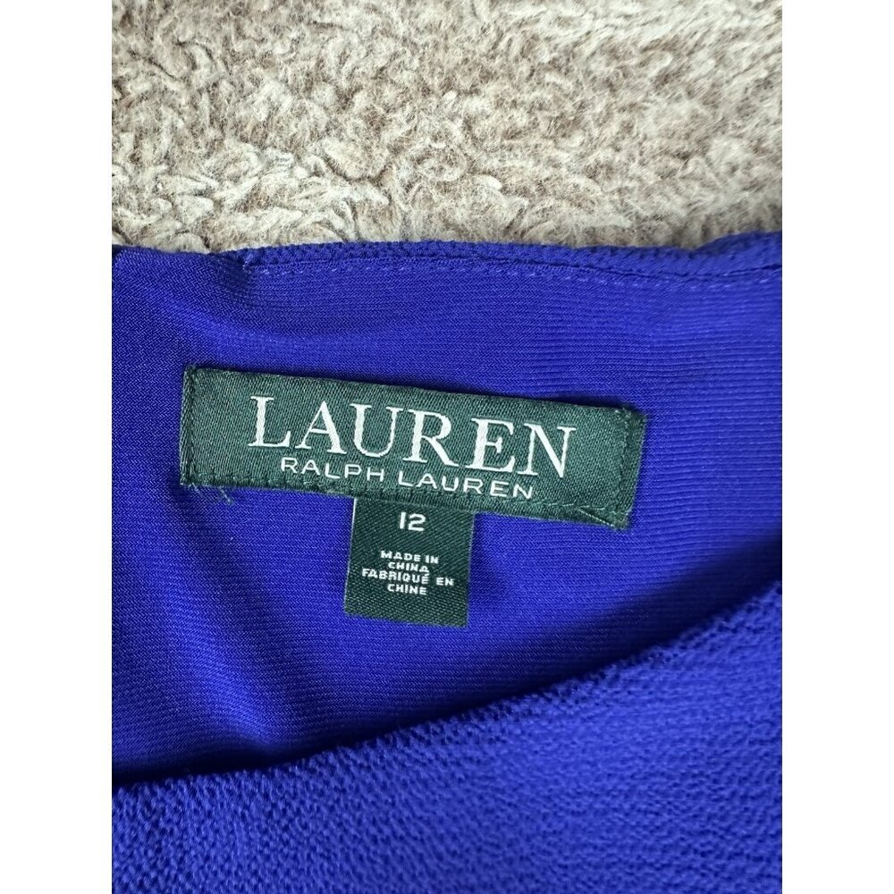 Lauren Ralph Lauren Elbow Ruffle Sleeve Dress in Royal Purple Size 12 - Picture 9 of 15